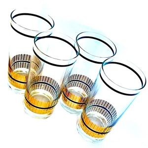 Culver Glass Tumblers Gold & Black Stripe Mid Century Barware Highball Cocktail